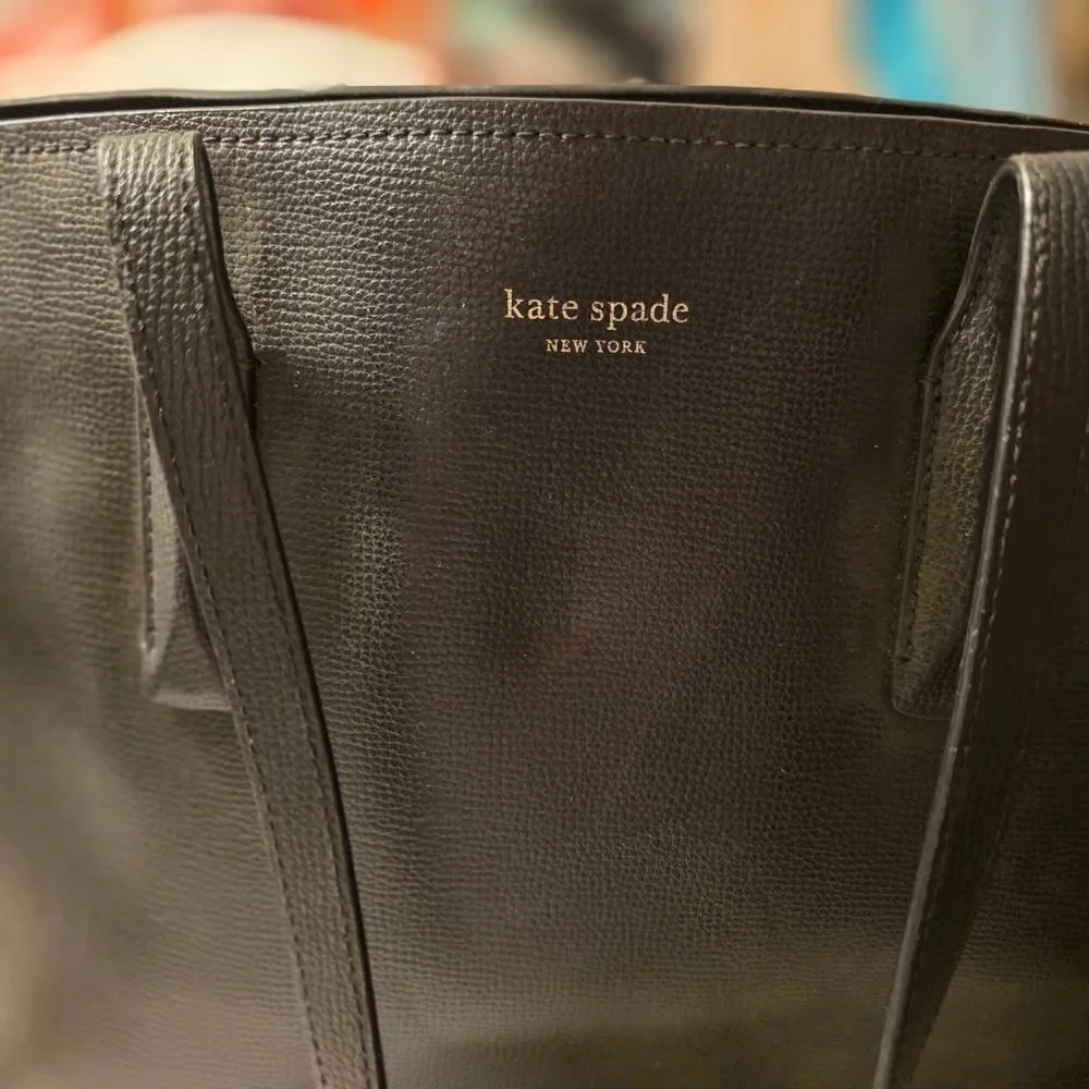 Kate Spade Black Pebbled Leather Large Zip Top Tote Bag